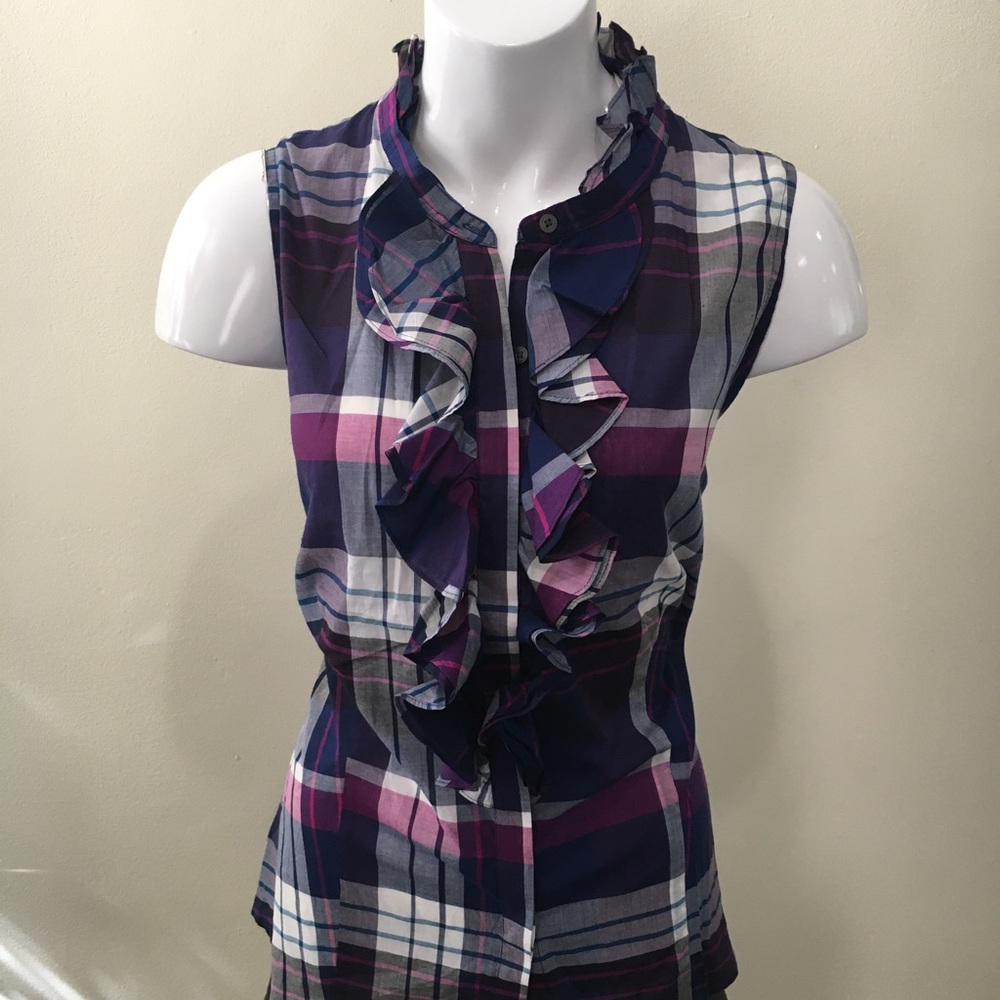 NWT Nautica Sleeveless Plaid Blouse Top 16